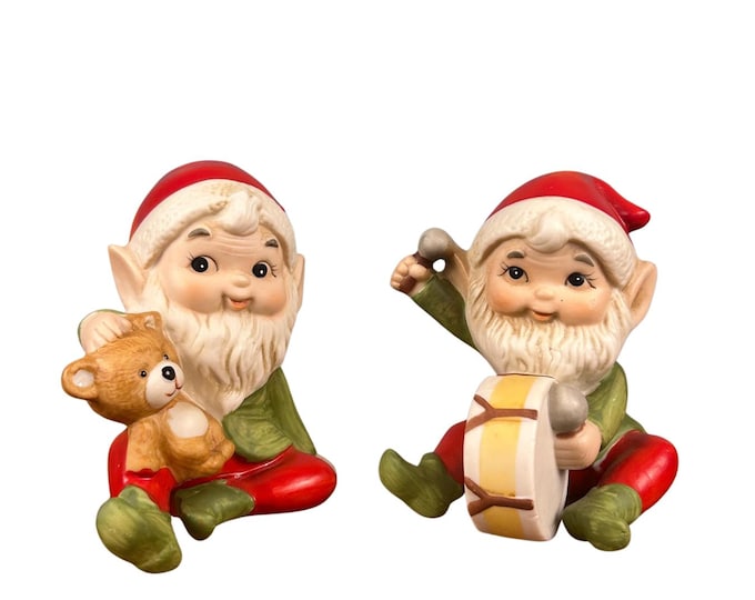 Vintage Homco Christmas Elf Figurines #5618 | Hand-Painted Porcelain Elves | 1960s–1970s