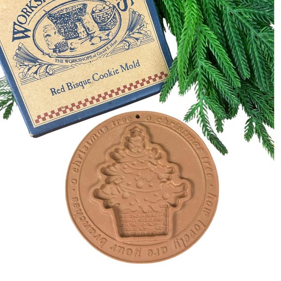 O Christmas Tree Red Bisque Clay Cookie Mold - Christmas Decor w/Original Box