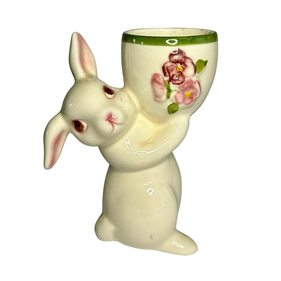 1981 Avon Sunny Bunny Egg Cup or Candle Holder: Collectible Floral Rabbit Decor