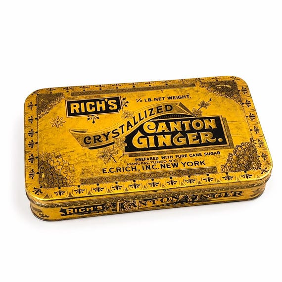 Old Rich’s Crystalized CANTON GINGER Tin, New York Collectible Tin Container