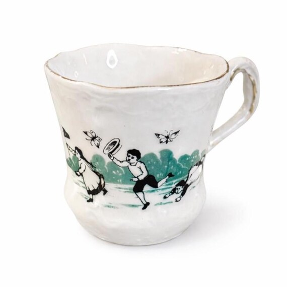 Antique German Teacup: C.T. Altwasser Children Chasing Butterflies