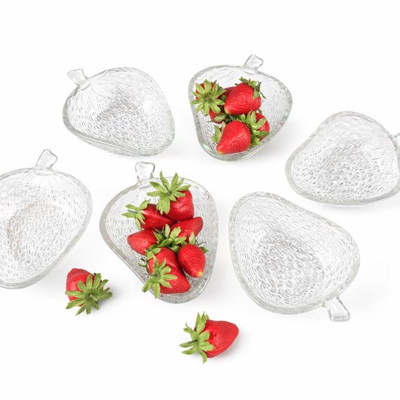 Vintage 1970s Strawberry Glass Bowls - Set of 6, Retro Serveware
