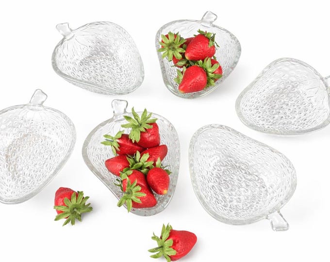 Vintage 1970s Strawberry Glass Bowls - Set of 6, Retro Serveware