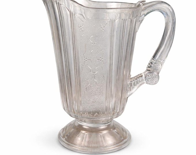 Antique EAPG Water Pitcher c.1883 | Bryce Higbee Rival (Sprig) Pattern | UV Reactive Glass