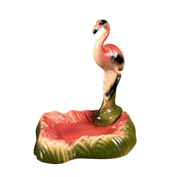 Mid-Century Modern Pink Flamingo Dish – Maddux of California Ceramic Figurine – 1950s Kitsch Tropical Decor