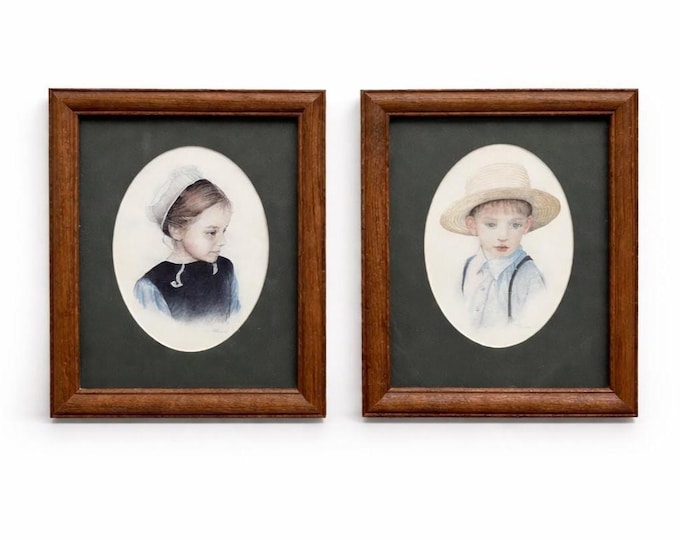 Vintage Alice Faye McEachern Amish Children Art Prints - Framed Set of 2