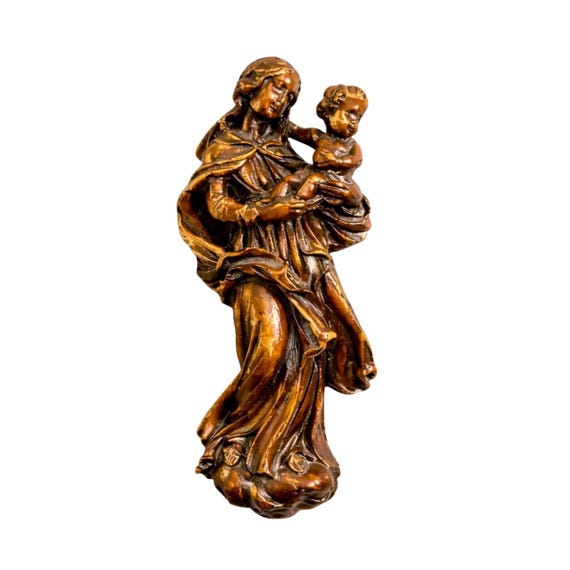 Vintage Religious Icon Wall Hanging | Virgin Mary and Baby Jesus Wax Relief Decor