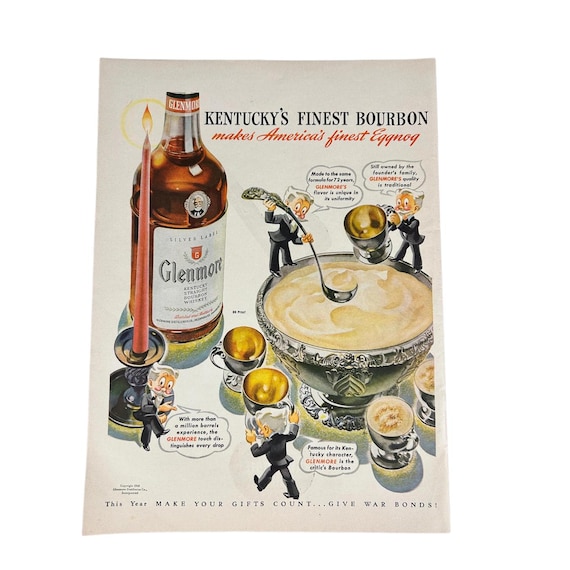 1943 Glenmore Bourbon Whiskey Ad – Vintage Bar Wall Art Print