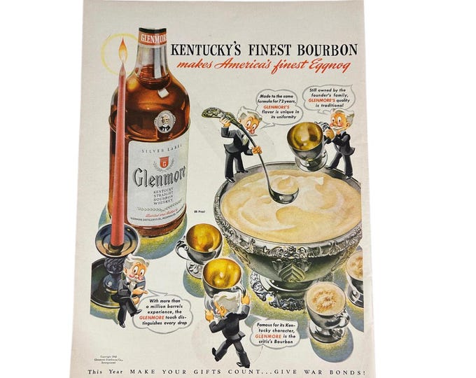 1943 Glenmore Bourbon Whiskey Ad – Vintage Bar Wall Art Print