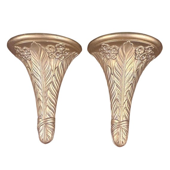 Vintage Gold Floral Wall Sconces – 1941 Hollywood Regency Set