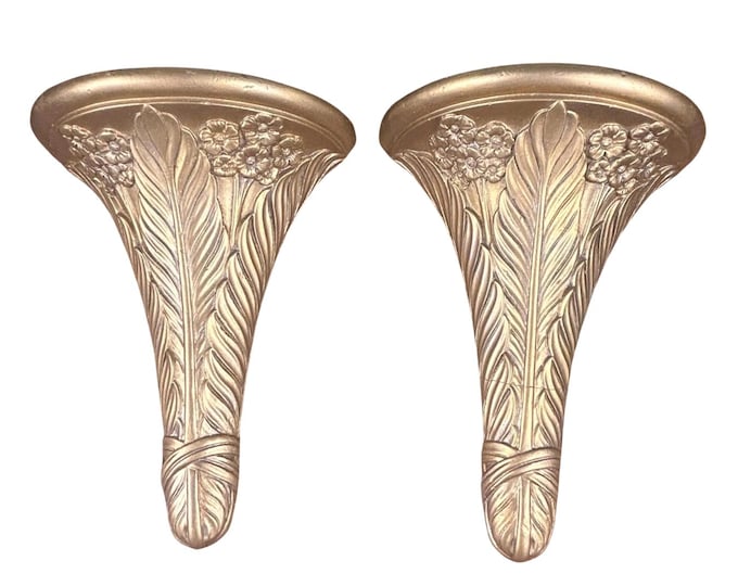 Vintage Gold Floral Wall Sconces – 1941 Hollywood Regency Set