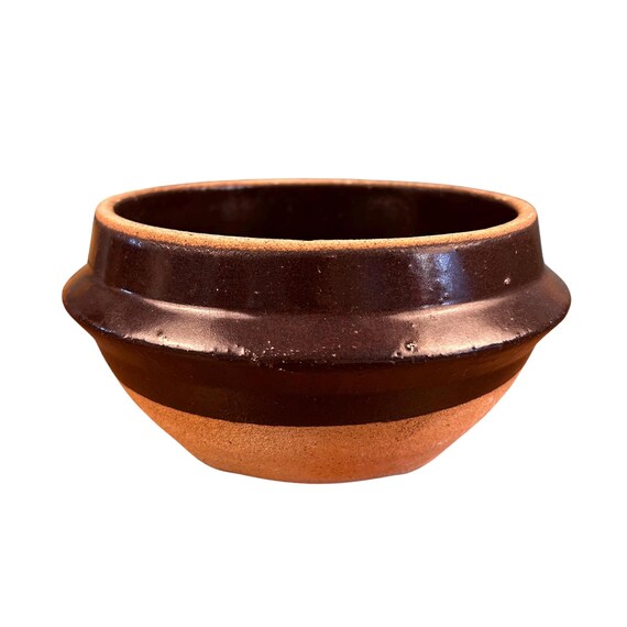 Vintage Brown Crock Stoneware Mixing Bowl | Two-Tone Farmhouse Baking Bowl