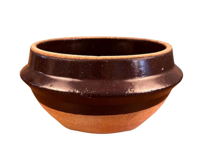 Vintage Brown Crock Stoneware Mixing Bowl | Two-Tone Farmhouse Baking Bowl