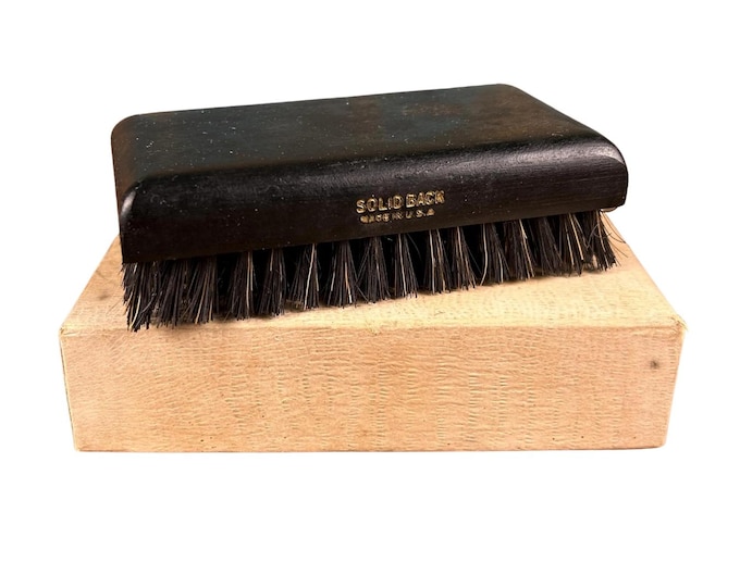 Vintage Solid Back Military Grooming Brush | USA Made Hair Beard Brush (with Box)