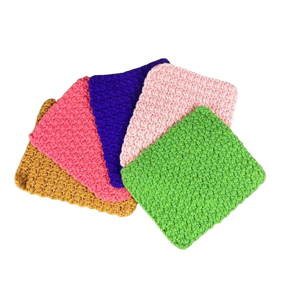Set of 5 Colorful Vintage Crocheted Dishcloths/Washcloths Rectangle