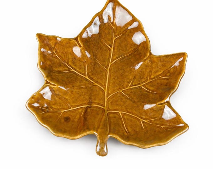 Pottery Barn Harvest Leaf Salad Plate: Amber Brown Ceramic Autumn Serving Dish