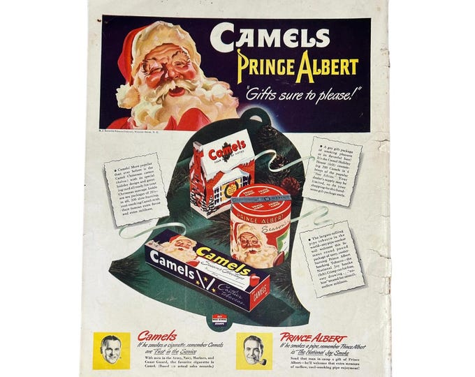 Vintage 1943 Camel & Prince Albert Ad – WWII Christmas Tobacco Print