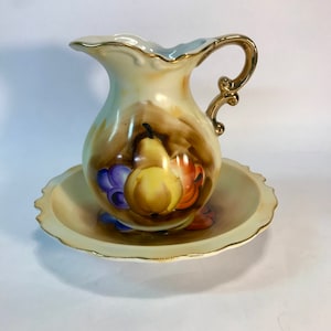 Vintage Artmark Pitcher and Bowl Set Fruit Gold Accent