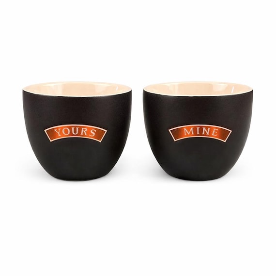 Vintage Baileys Irish Cream “Yours & Mine” Cups | Matte Black Ceramic Pair | 8 oz