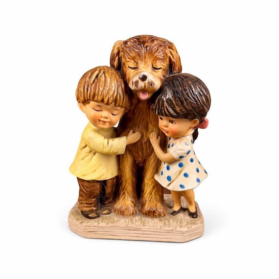Vintage 1973 Moppets Figurine | Fran Mar for Gorham | Boy Girl & Dog | Made in Japan