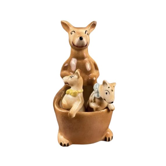 Vintage Kangaroo & Joey Salt and Pepper Shakers | Japan Ceramic Kangaroo Holder Set