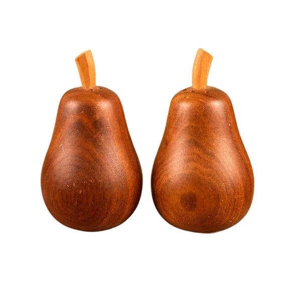 Vintage Wooden Pear Souvenir Salt and Pepper Shaker Set 1970s-80s