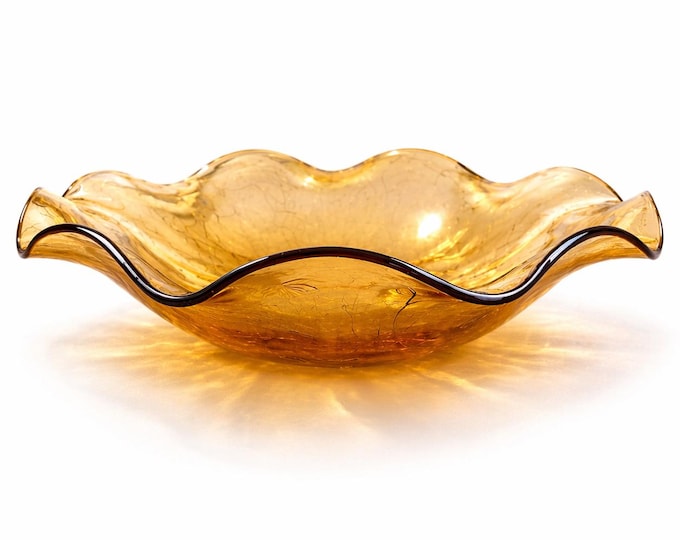 Vintage Jeannette Glass Co. Louisa Floragold Ruffled Bowl