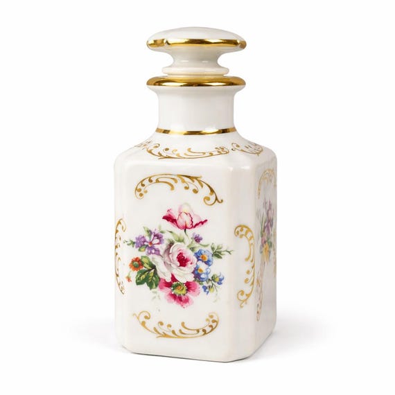 Vintage Limoges Floral Perfume Bottle Handpainted from France 1930s