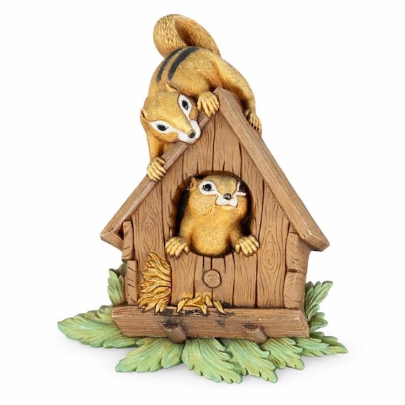 1977 Seroco Chipmunks Birdhouse Wall Plaque, 3D Woodland Retro Hanging