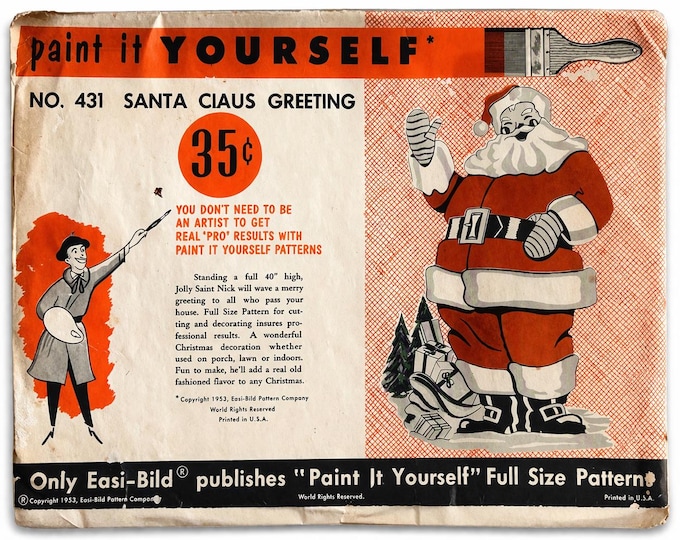 1953 Easi-Bild Santa Pattern: Paint Your Own Lawn Decor (40" Tall)