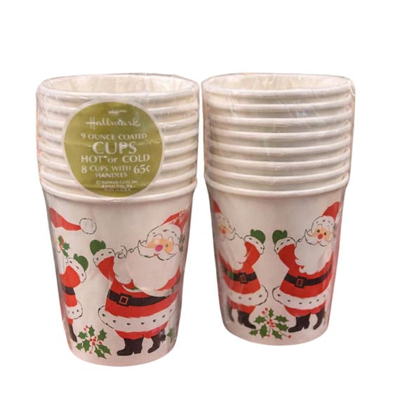 Vintage Hallmark Cards Christmas Paper Party Cups with handles for drinks, snacks NOS