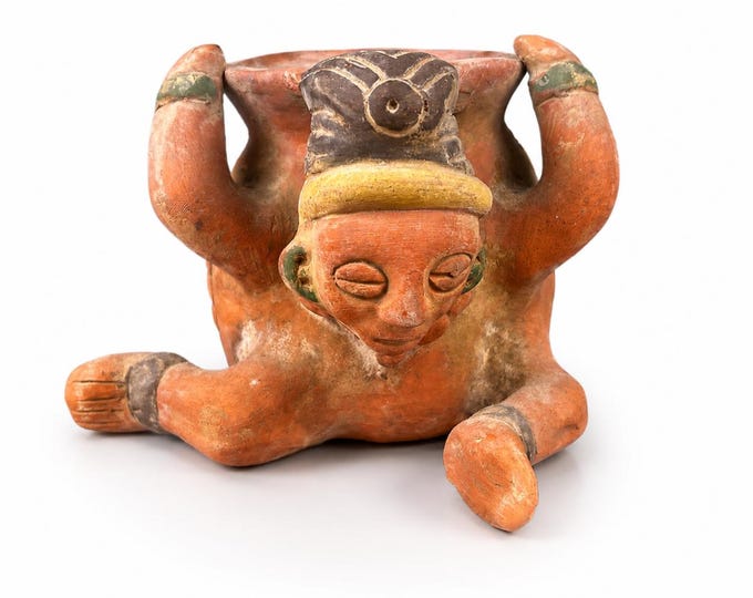 Vintage Mesoamerican Style Ceramic Figure Fire God Planter Pre Columbian Reproduction Terracotta Pottery