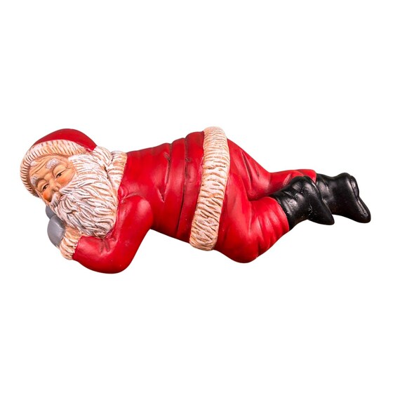Vintage Sleeping Santa Figurine Shelf Sitter – Hand Painted Ceramic Mantel Santa – Classic Christmas Decor