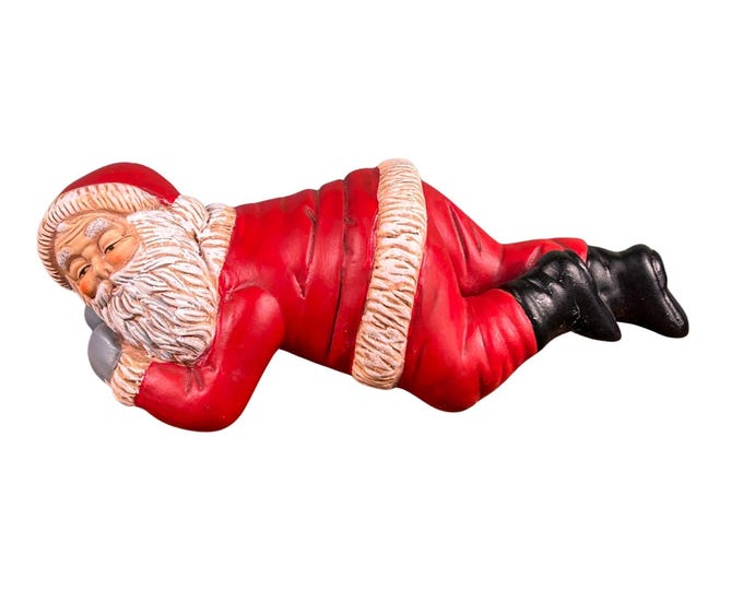 Vintage Sleeping Santa Figurine Shelf Sitter – Hand Painted Ceramic Mantel Santa – Classic Christmas Decor