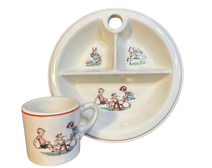 Vintage 1940s Salem China Child's Plate and Cup: Easter Theme Decor