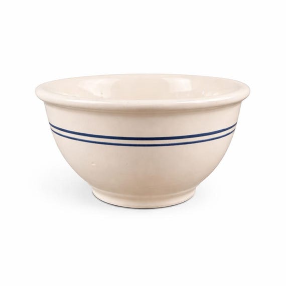 Vintage Gibson China Mixing Bowl | White Ceramic with Blue Stripes | Farmhouse Kitchen