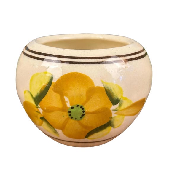 Vintage Hand-painted Floral Planter/Vase Yellow Green Brown