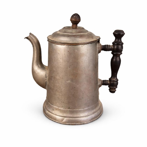 Vintage Wilton Armetale Plough Tavern Coffee Pot, Rustic Farmhouse Americana Metal Wood Handle
