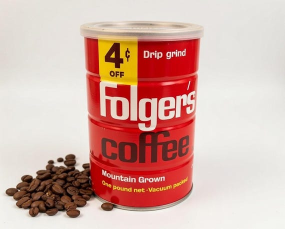 Vintage 1963 Folgers Coffee Can | Mid-Century Advertising Tin