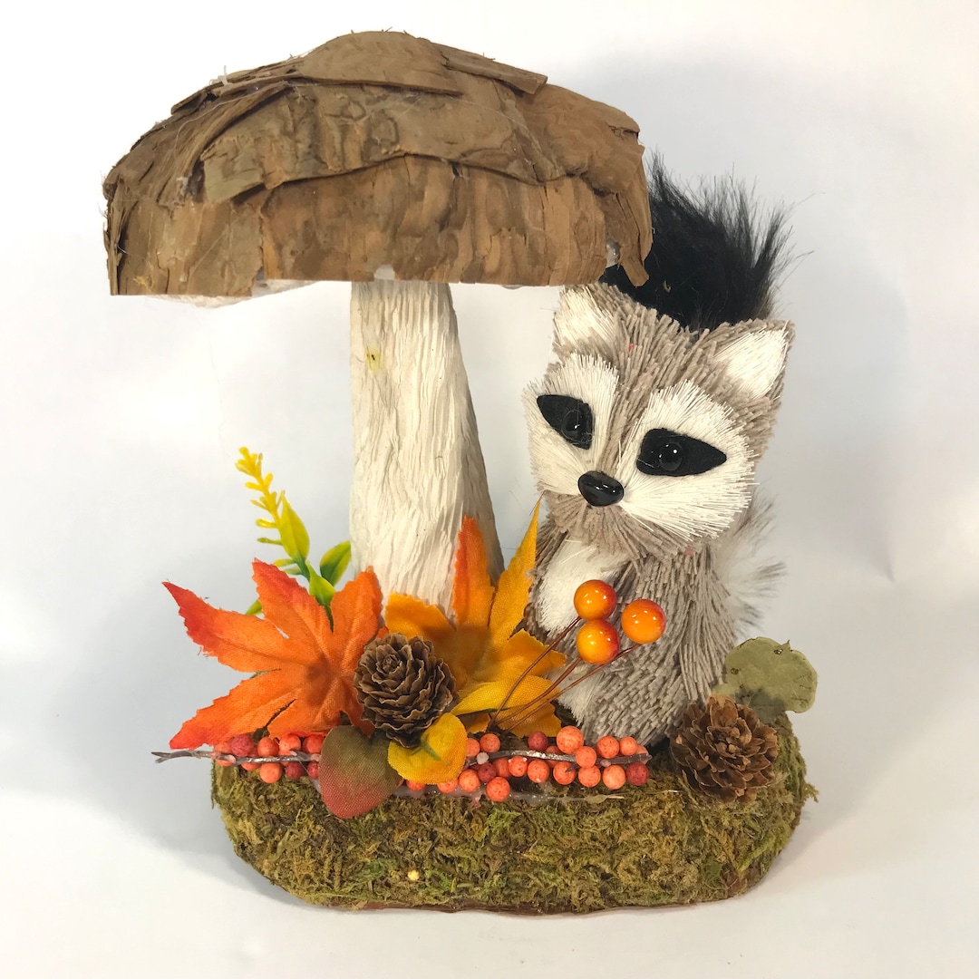 Fall Racoon Decor Vintage Bloom Room Fall Raccoon Under Mushroom Figurine Woodland Animal ...