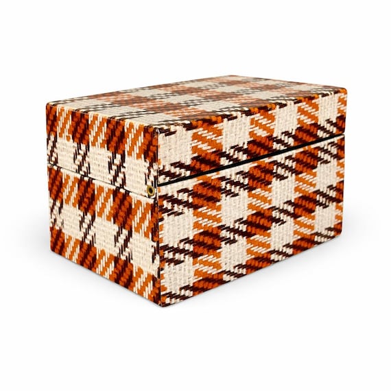 Vintage Houndstooth Recipe Box: Retro Plaid Metal Kitchen Card Holder