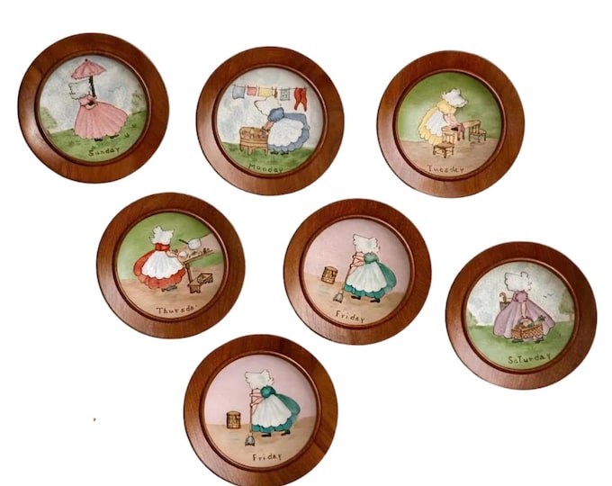 Vintage 1968 Days of the Week Collector Plates - Hand Painted Children Decor