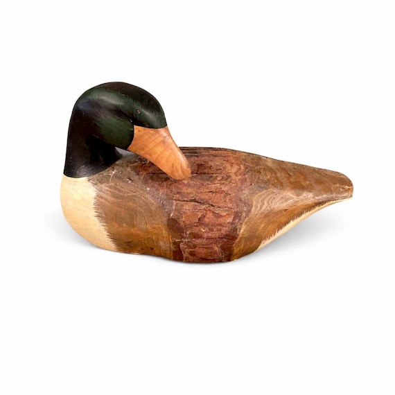 Hand Carved Wooden Duck Decoy: Folk Art Hunting Decoy, Rustic Cabin Decor