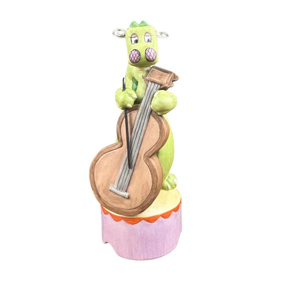 Enesco Lollipop Dragon Music Box 1981 - Light Green & Purple Dragon with Cello