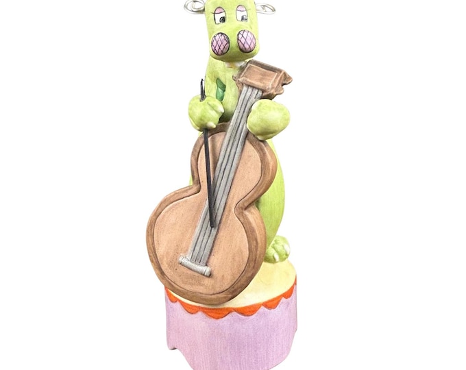Enesco Lollipop Dragon Music Box 1981 - Light Green & Purple Dragon with Cello