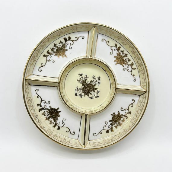 Vintage Moriyama Mori-Machi Porcelain Divided Tray with Gold Trim