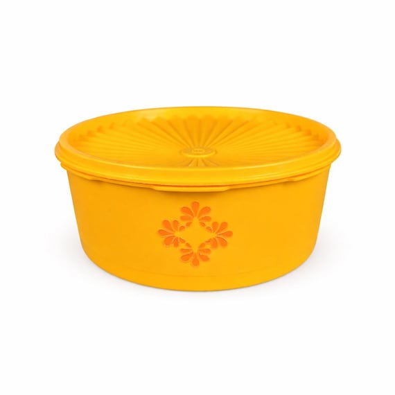 Vintage Tupperware Servalier Canister: Orange Flower Wreath MCM Kitchen Storage (1960s-1970s)