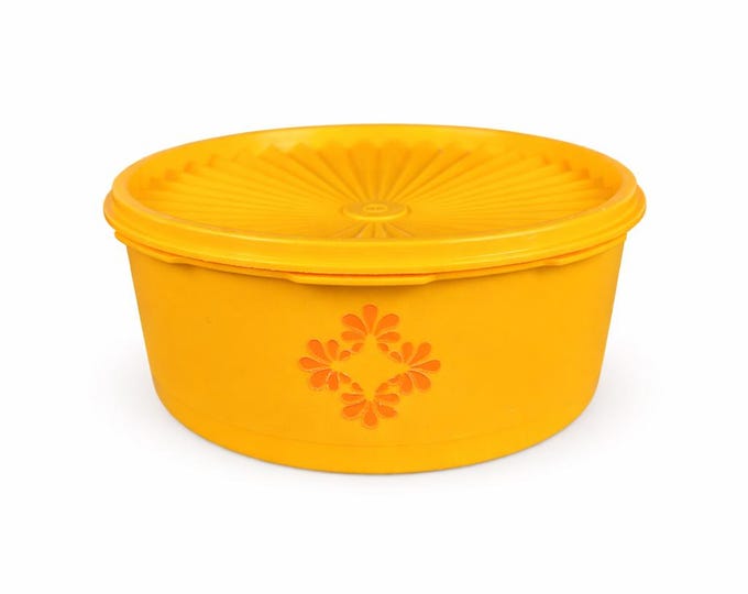 Vintage Tupperware Servalier Canister: Orange Flower Wreath MCM Kitchen Storage (1960s-1970s)