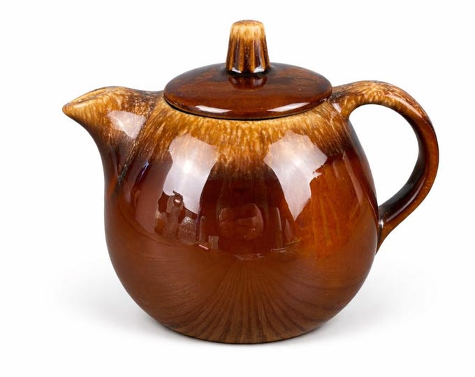 Vintage Hull Pottery Brown Drip Teapot – 4–5 Cup Ceramic Tea Pot with Lid