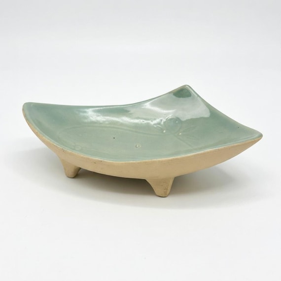 Vintage McCoy Pottery Footed Candy Dish, Light Green Celery Bowl, Mid-Century Serving Piece